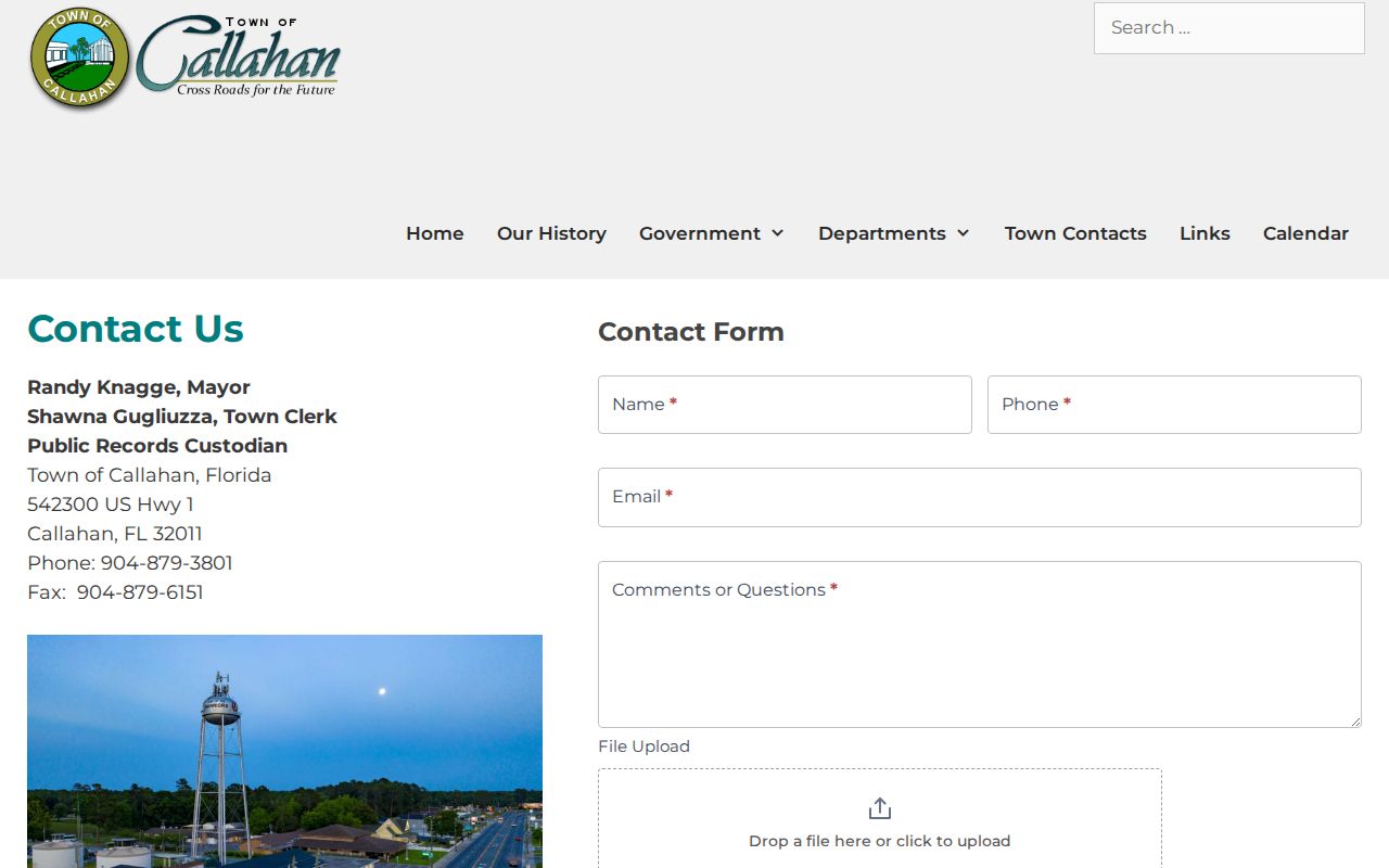 Town of Callahan open records contact page for Nassau County administrative records