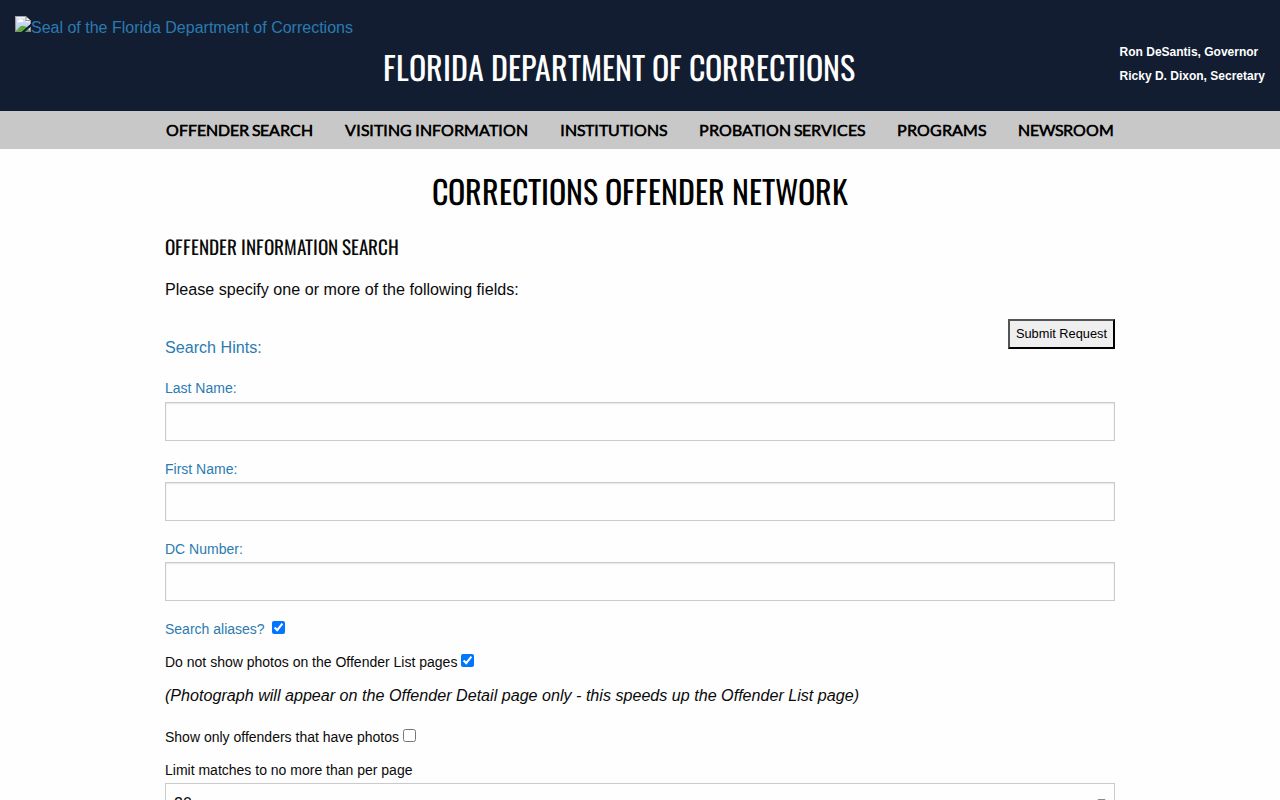 Florida Department of Corrections search for Nassau County state offender records